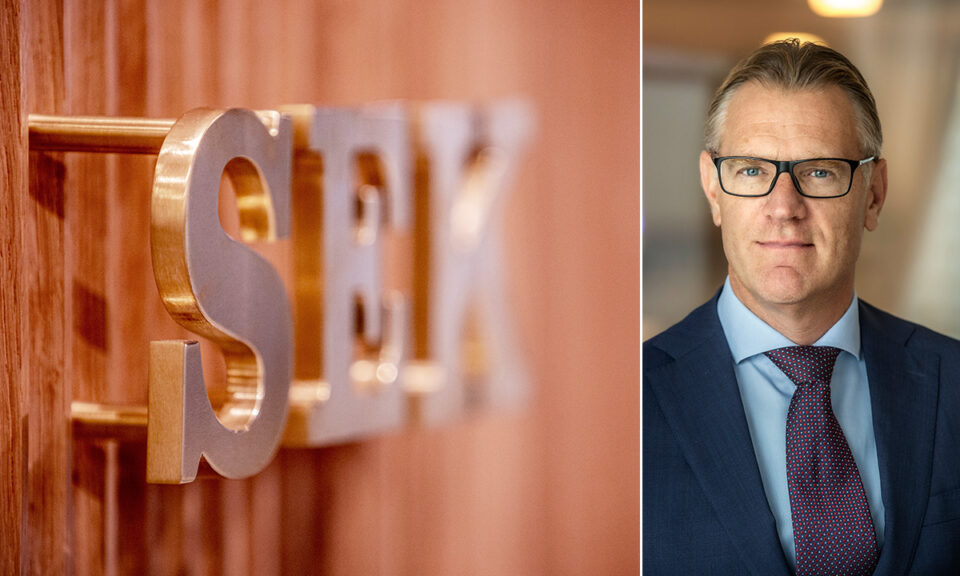 Kollage. Porträttbild på Magnus Montan och SEK:s logotyp.