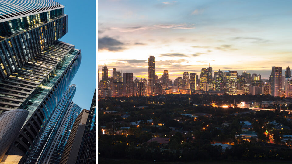 Kollage av skylinebilder över Filippinerna.