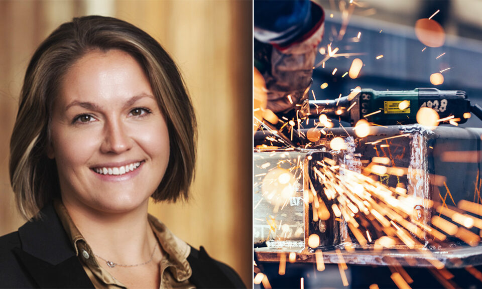 Kollagebild på Alexandra Carlbom och avancerad lasersvetsning